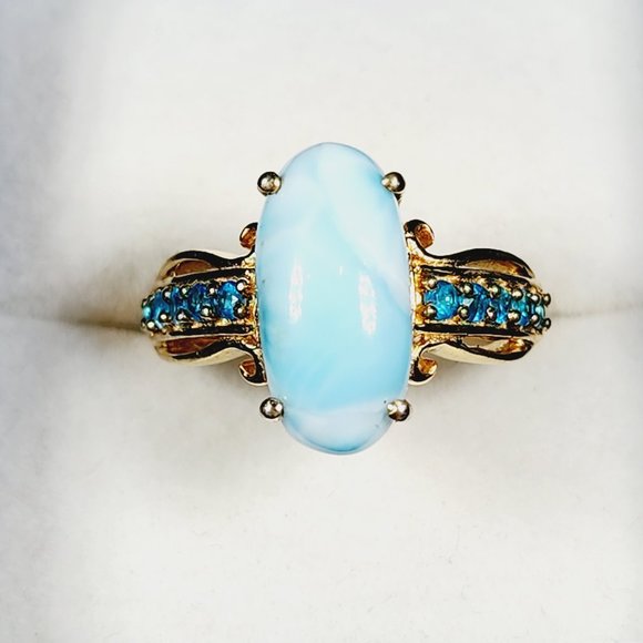 Larimar & Neon Apatite ring in 14K YG over 925 SS 4.90 ct size 8 - Picture 1 of 6